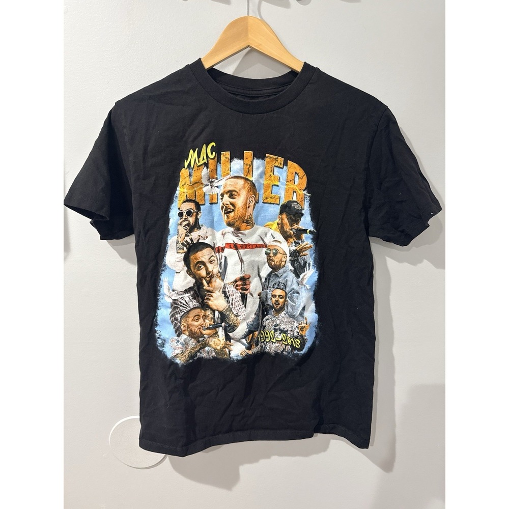 Mac Miller Hip Hop Black Faded Rap Promo Box Logo T-Shirt Size S